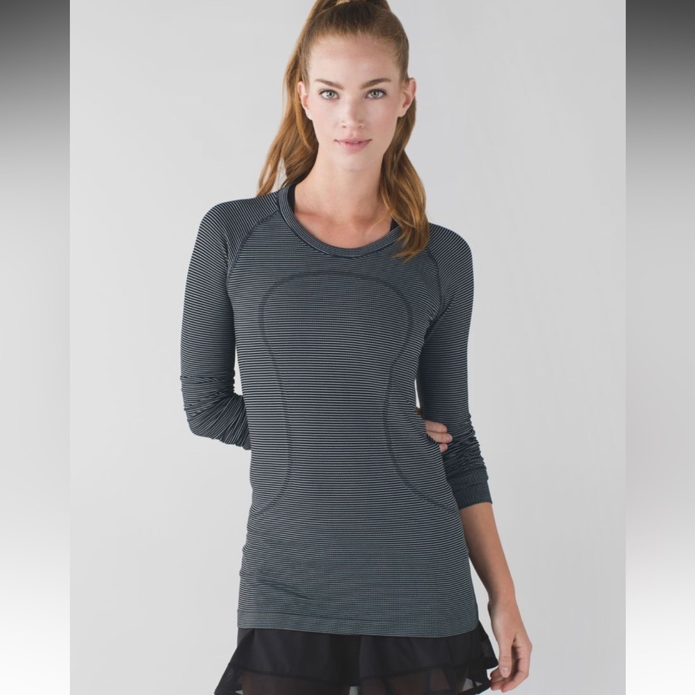 Lululemon Swiftly Tech Long Sleeve Crew Tempo Stripe Black White Size 6
